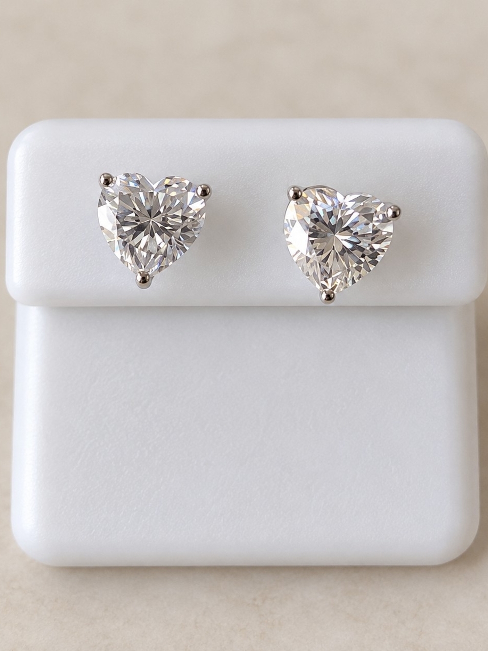 Heart-Cut Clear Crystal Stud Earrings in Silver Tone